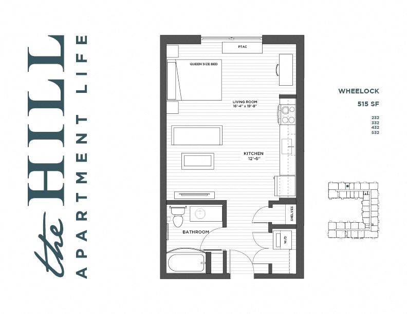 Floor plan for studio, 1 bath, 515 sqft